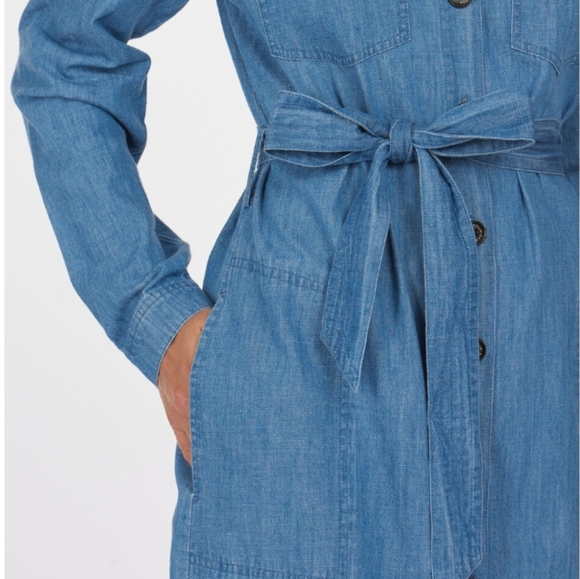 Barbour Tynemouth Denim Utility Shirt Midi Dress In Authentic Wash 10 - Picture 3 of 16
